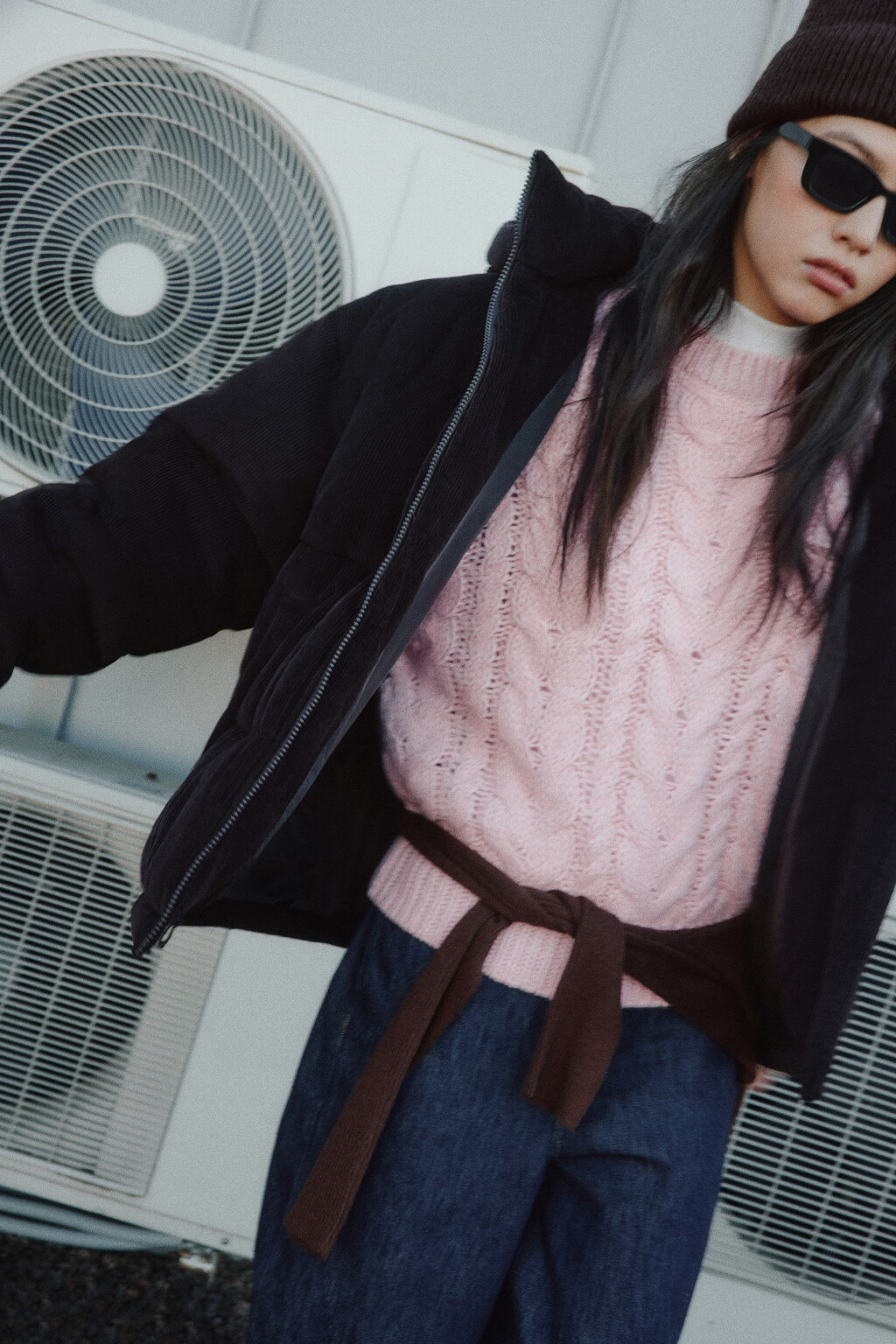 Джемпер вязаный с узором-косичкой - цвет розовый - 1