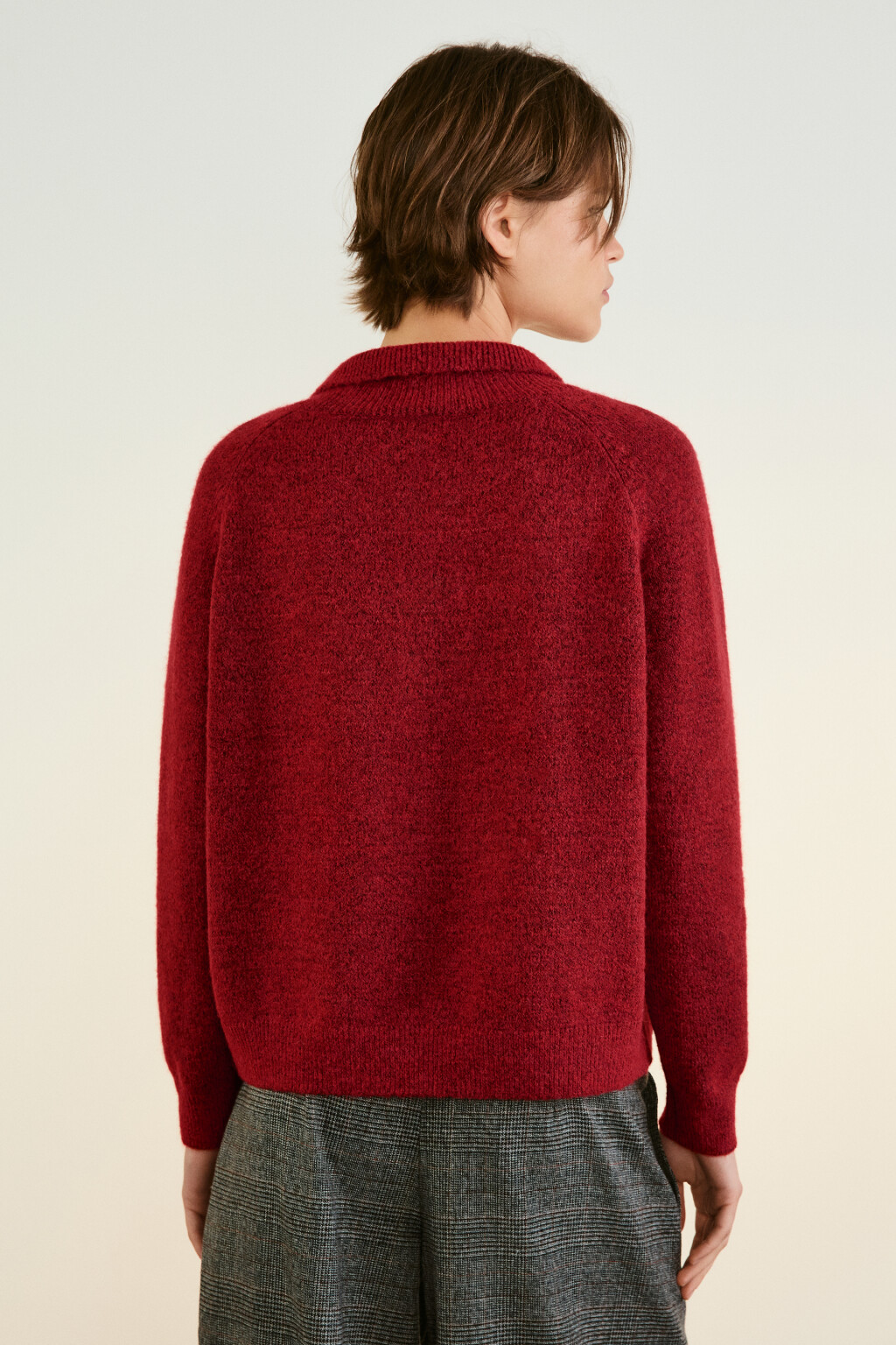 Джемпер с воротником на пуговицах - цвет красный - 3