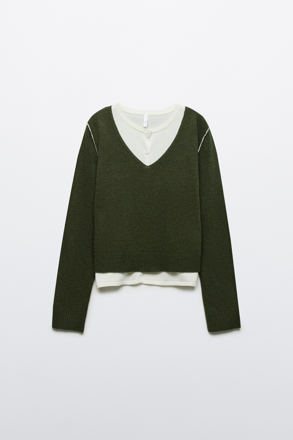 Джемпер вязаный двуслойный с шерстью - цвет зеленый - 7