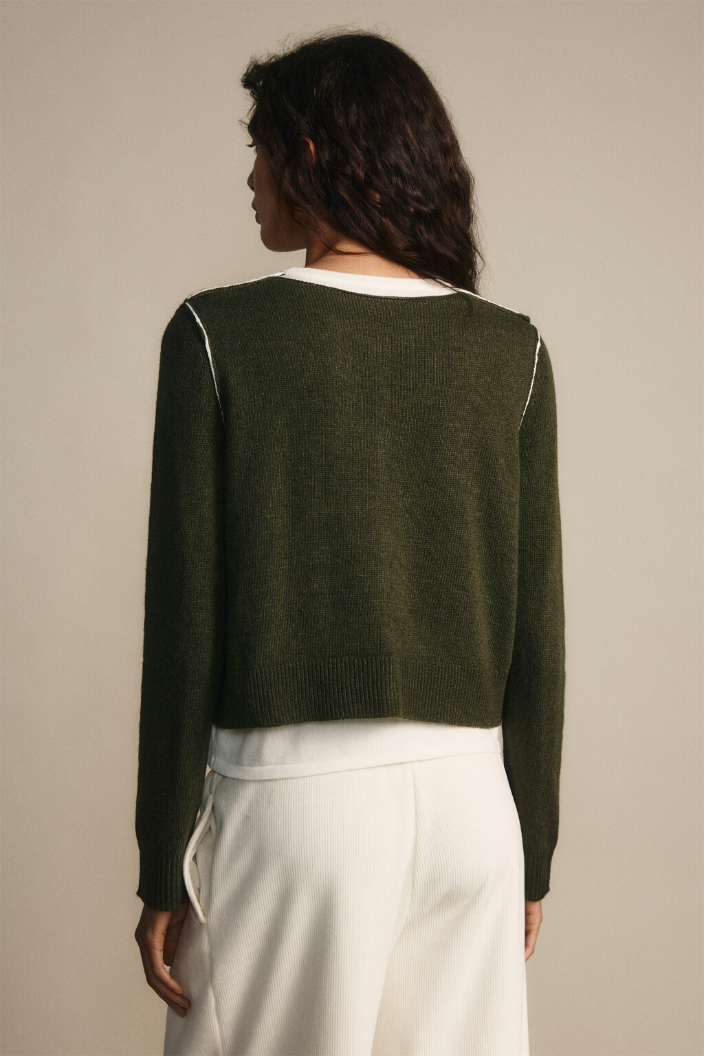 Джемпер вязаный двуслойный с шерстью - цвет зеленый - 3