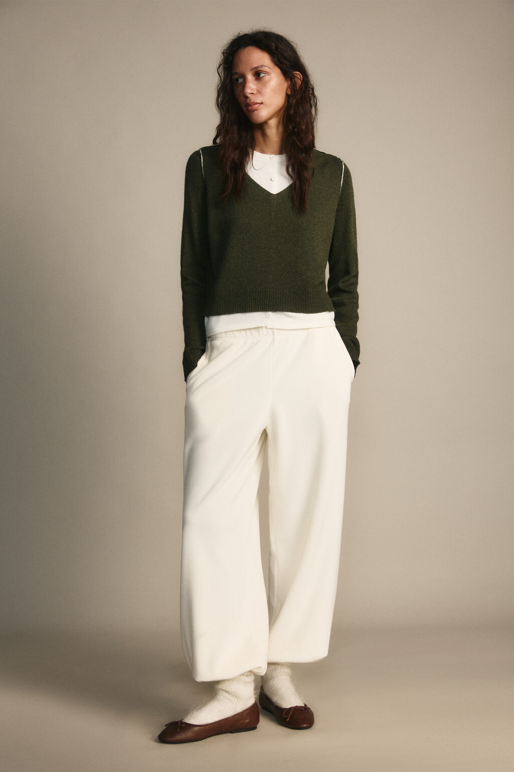 Джемпер вязаный двуслойный с шерстью - цвет зеленый - 4