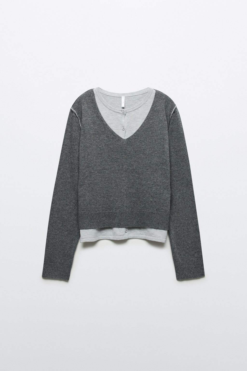 Джемпер вязаный двуслойный с шерстью - цвет серый - 7