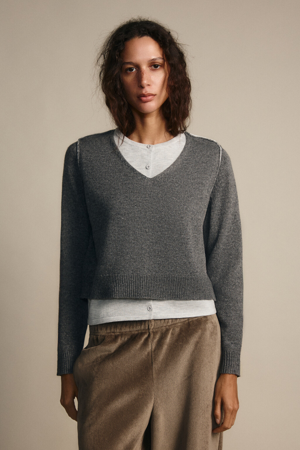 Джемпер вязаный двуслойный с шерстью - цвет серый - 2