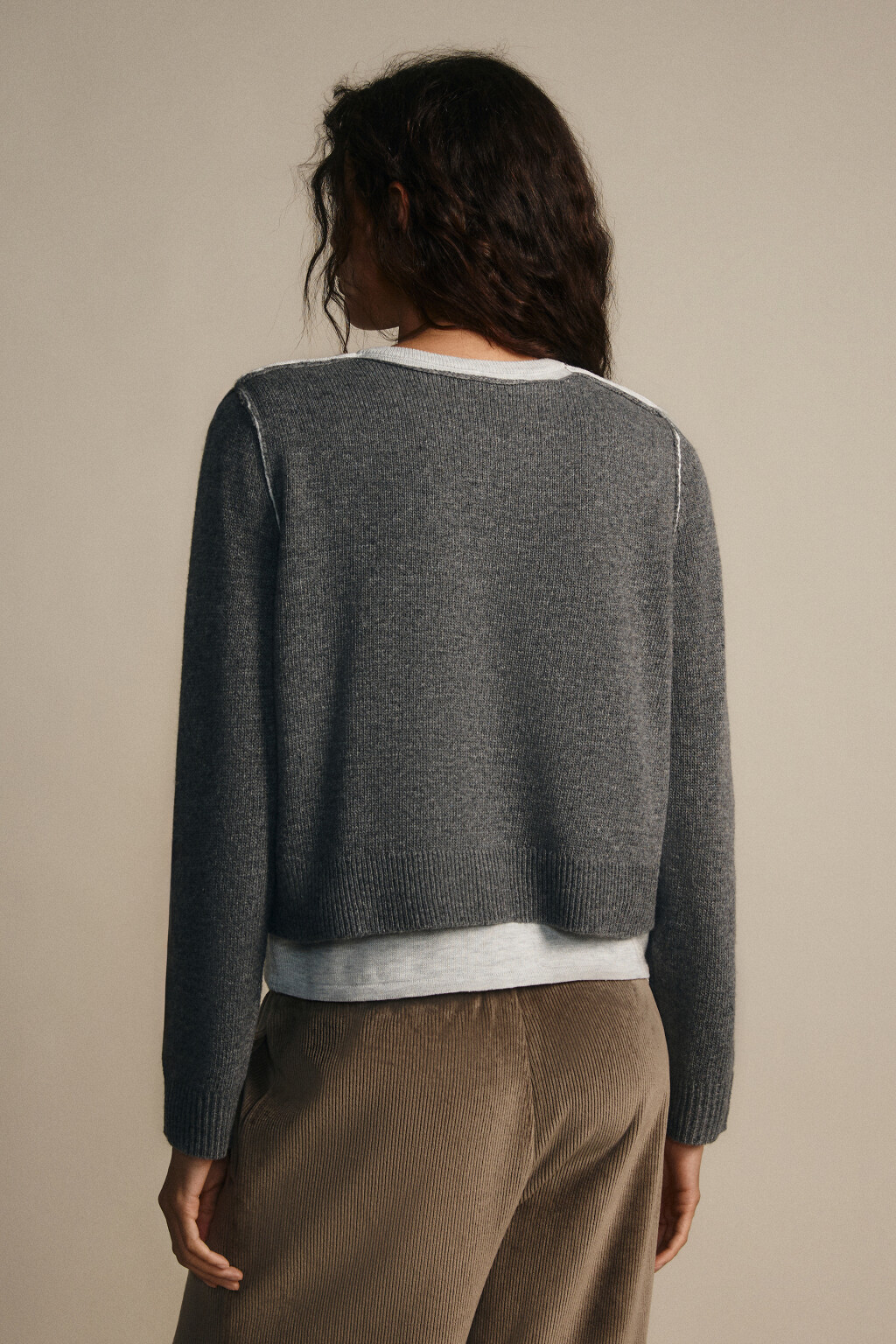 Джемпер вязаный двуслойный с шерстью - цвет серый - 3