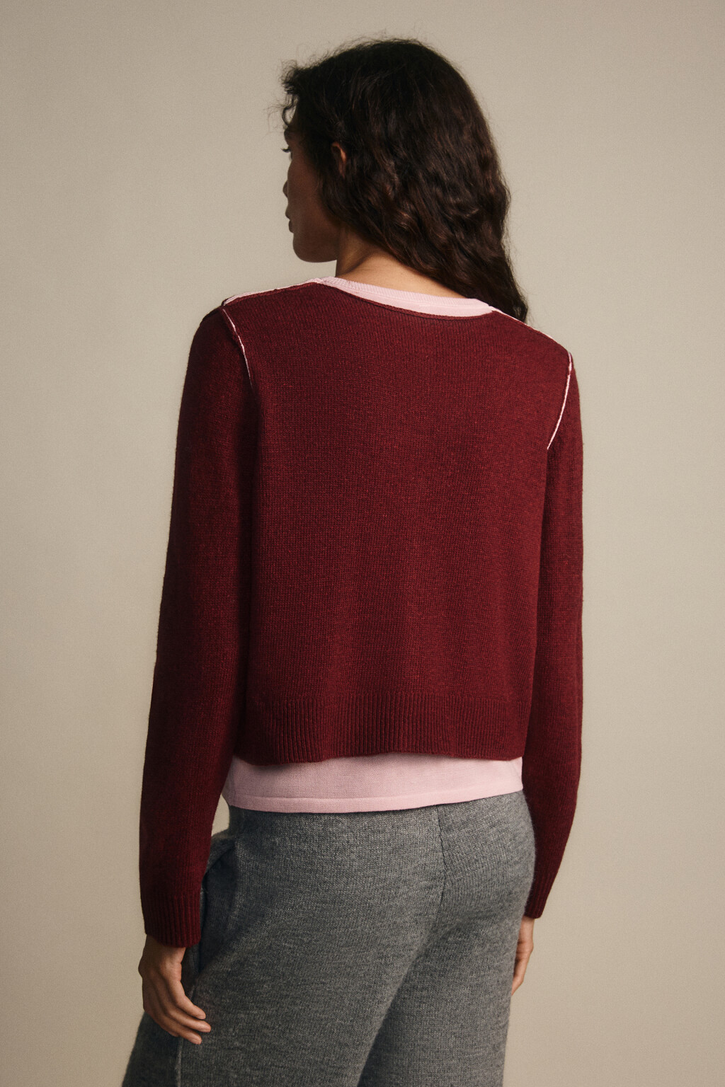 Джемпер вязаный двуслойный с шерстью - цвет бордовый - 3