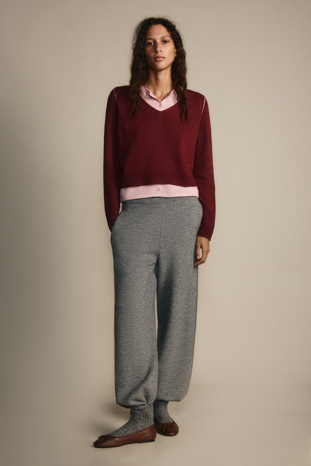 Джемпер вязаный двуслойный с шерстью - цвет бордовый - 4