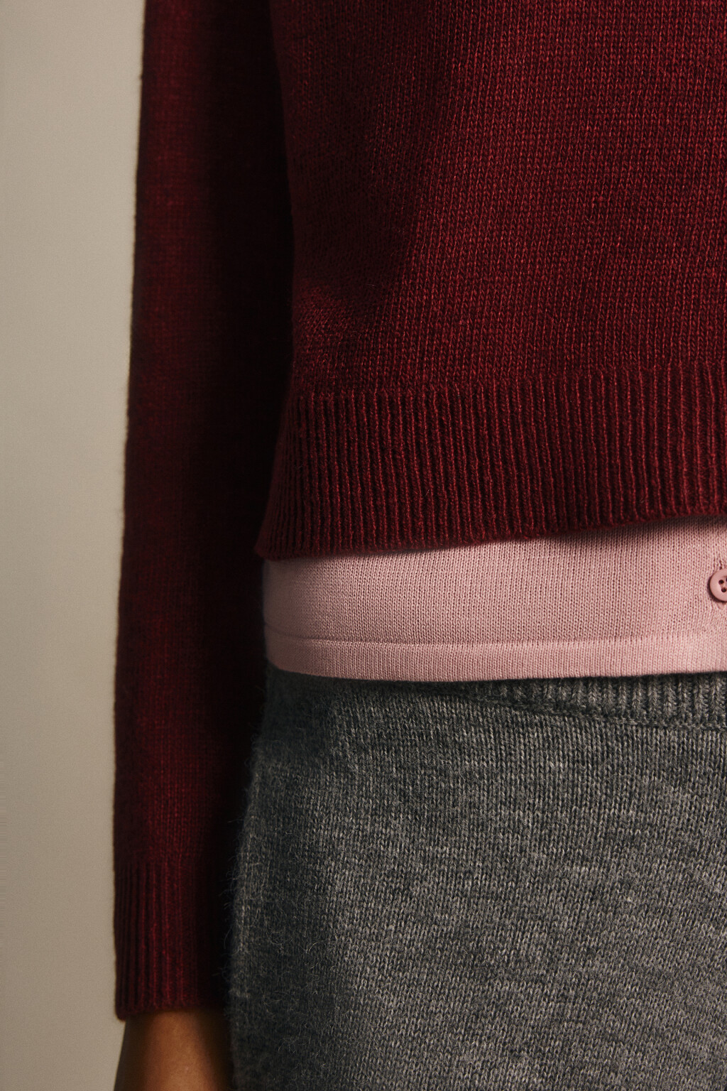 Джемпер вязаный двуслойный с шерстью - цвет бордовый - 6