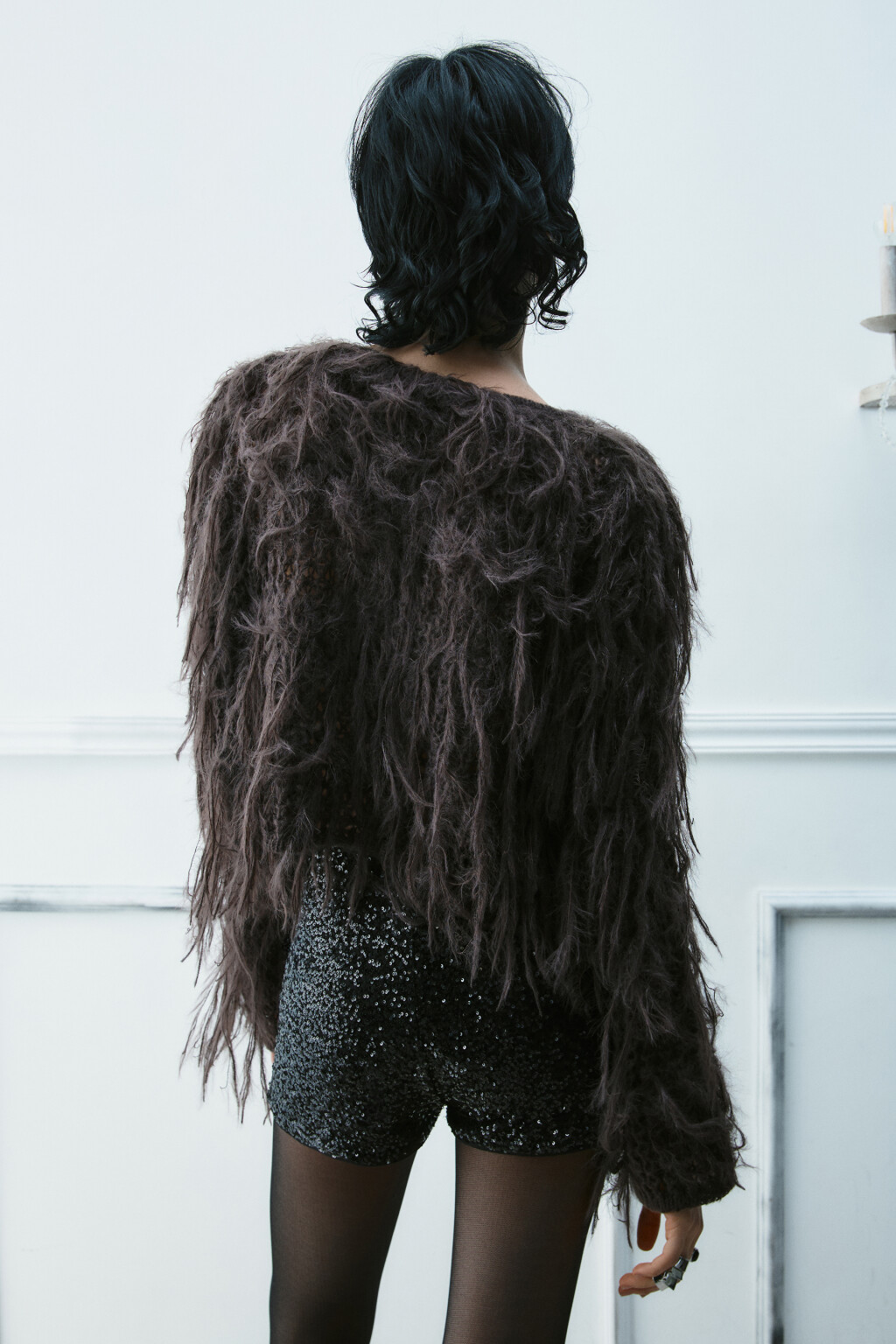 Джемпер вязаный с длинной бахромой - цвет коричневый - 3