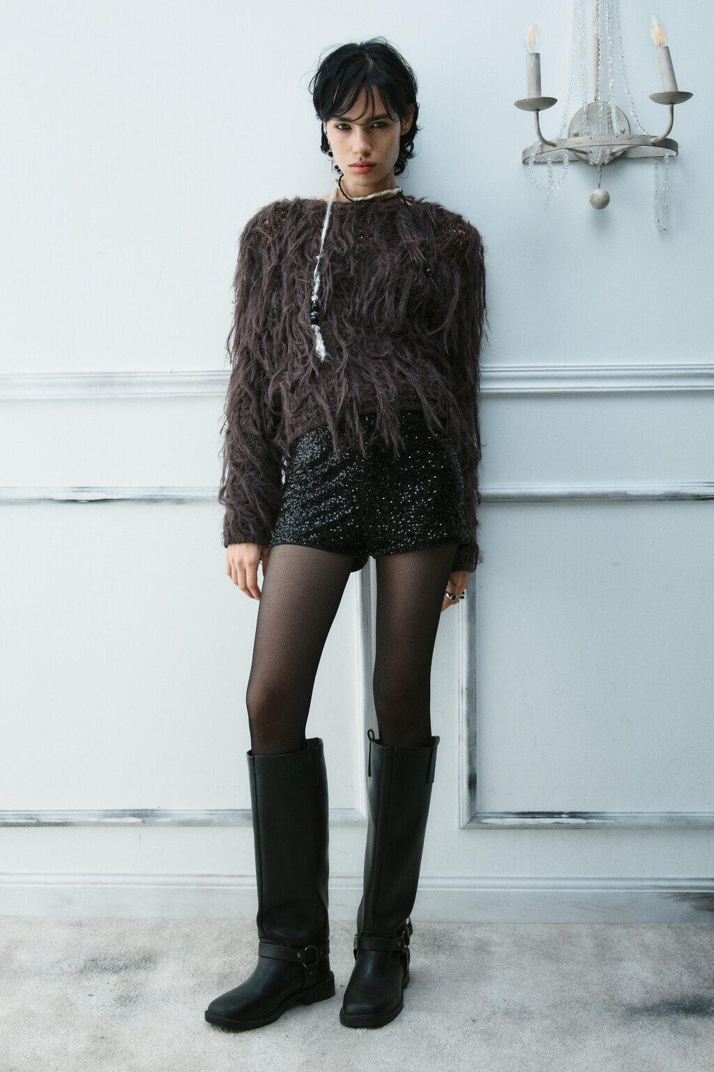 Джемпер вязаный с длинной бахромой - цвет коричневый - 4