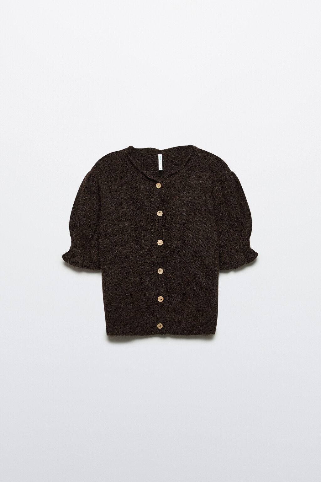 Джемпер вязаный ажурный с оборками - цвет коричневый - 8