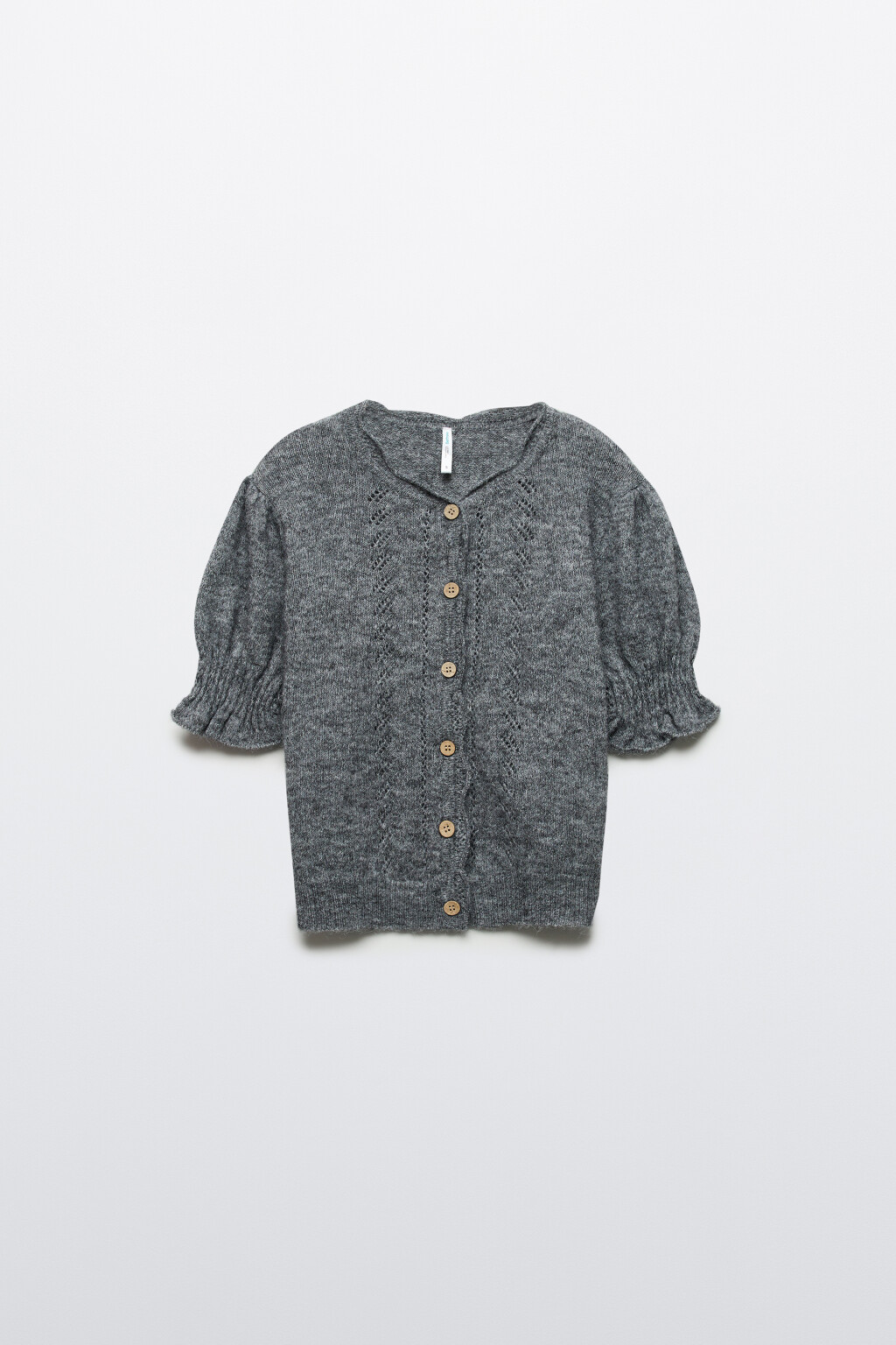 Джемпер вязаный ажурный с оборками - цвет серый - 7