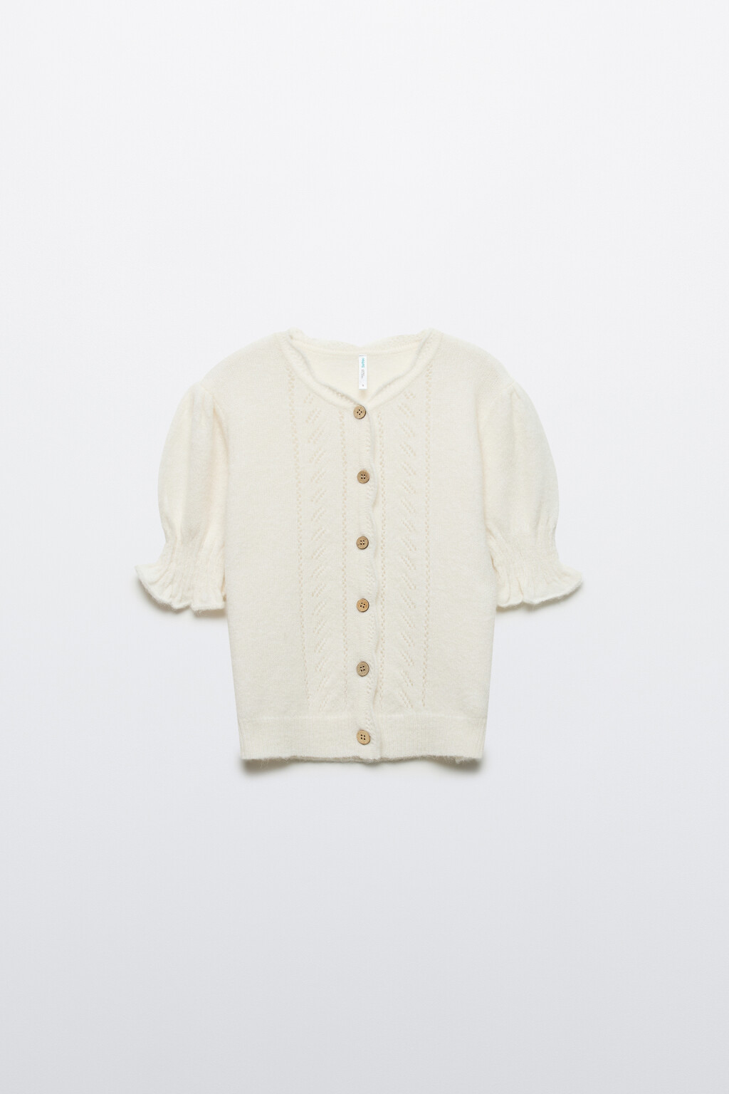 Джемпер вязаный ажурный с оборками - цвет молочный - 7