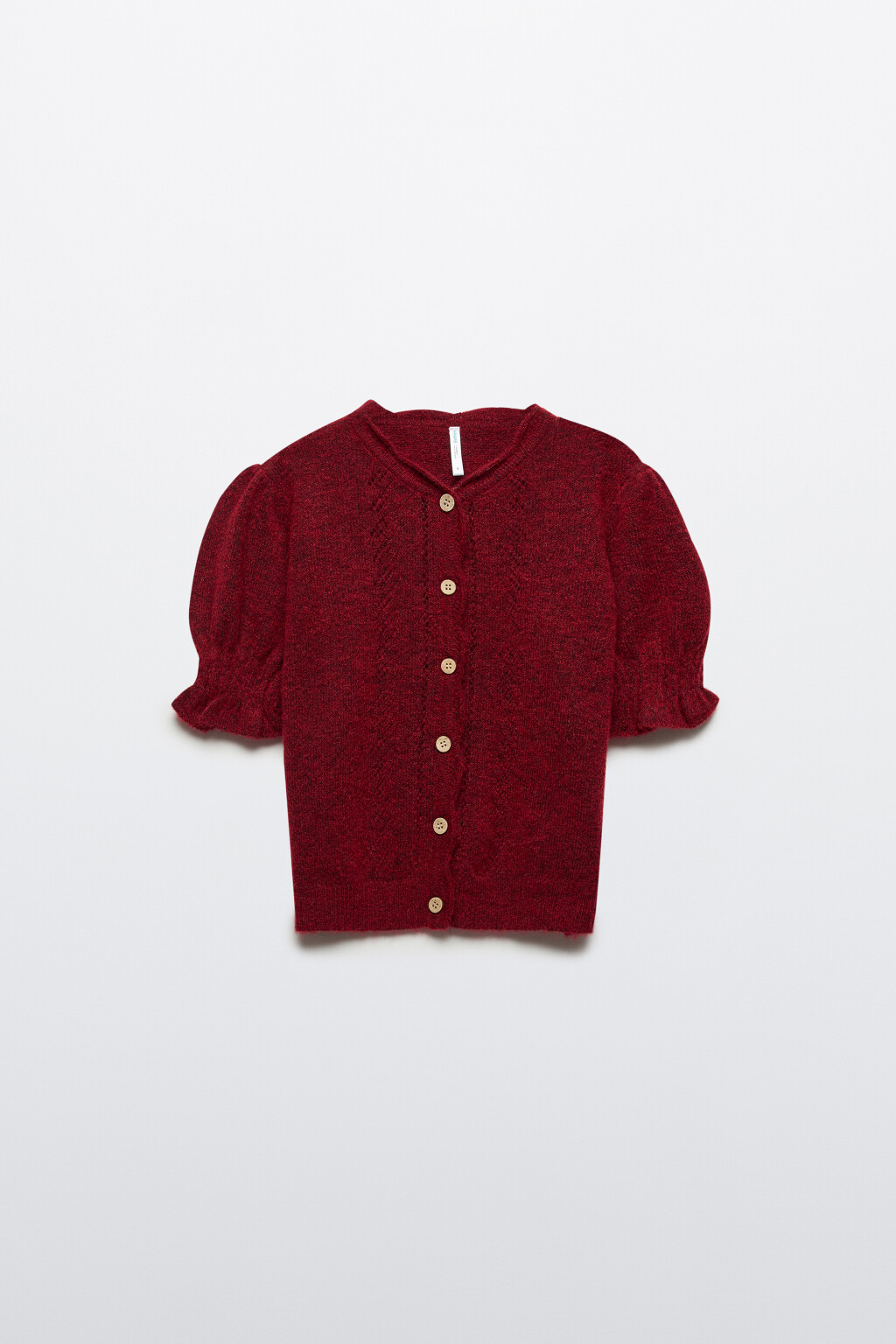 Джемпер вязаный ажурный с оборками - цвет красный - 7