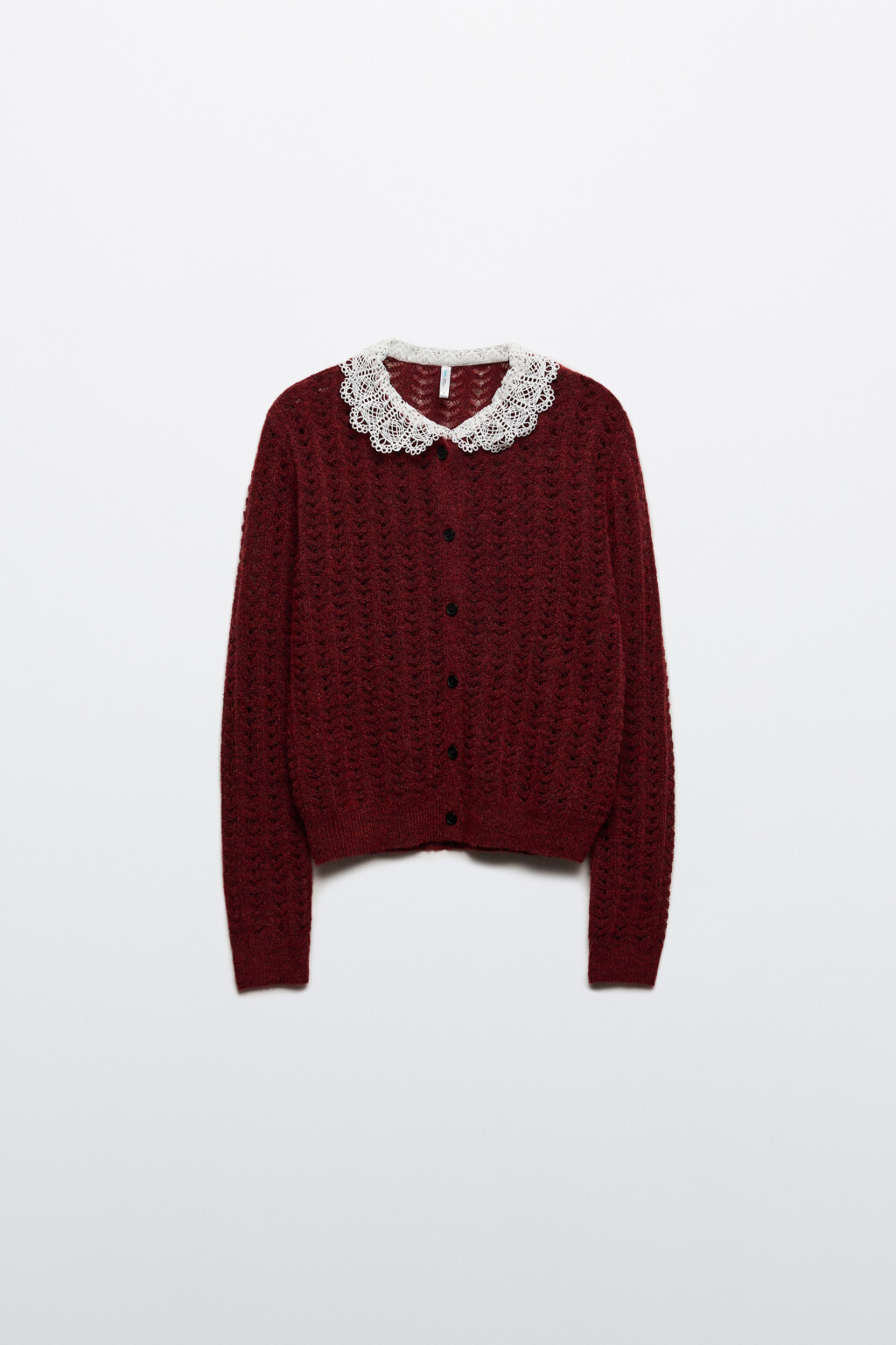 Кардиган с кружевным воротничком - цвет бордовый - 7