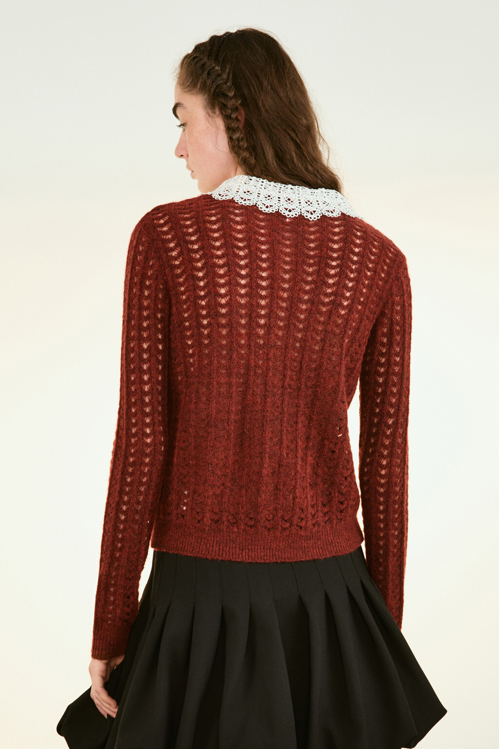 Кардиган с кружевным воротничком - цвет бордовый - 3