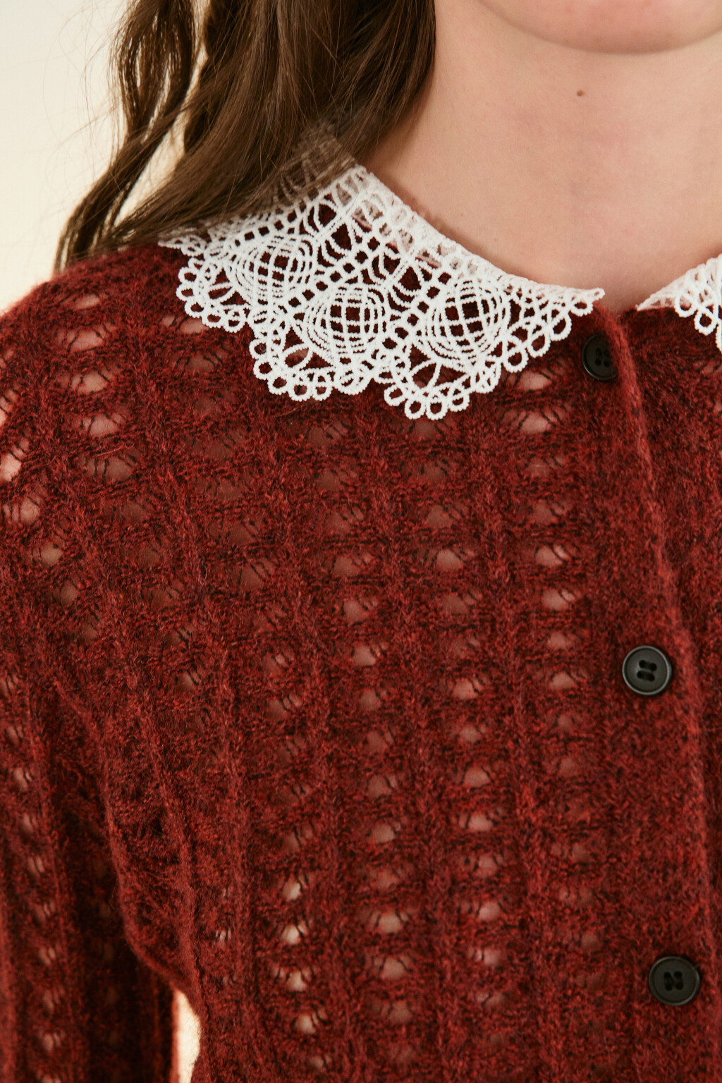 Кардиган с кружевным воротничком - цвет бордовый - 5