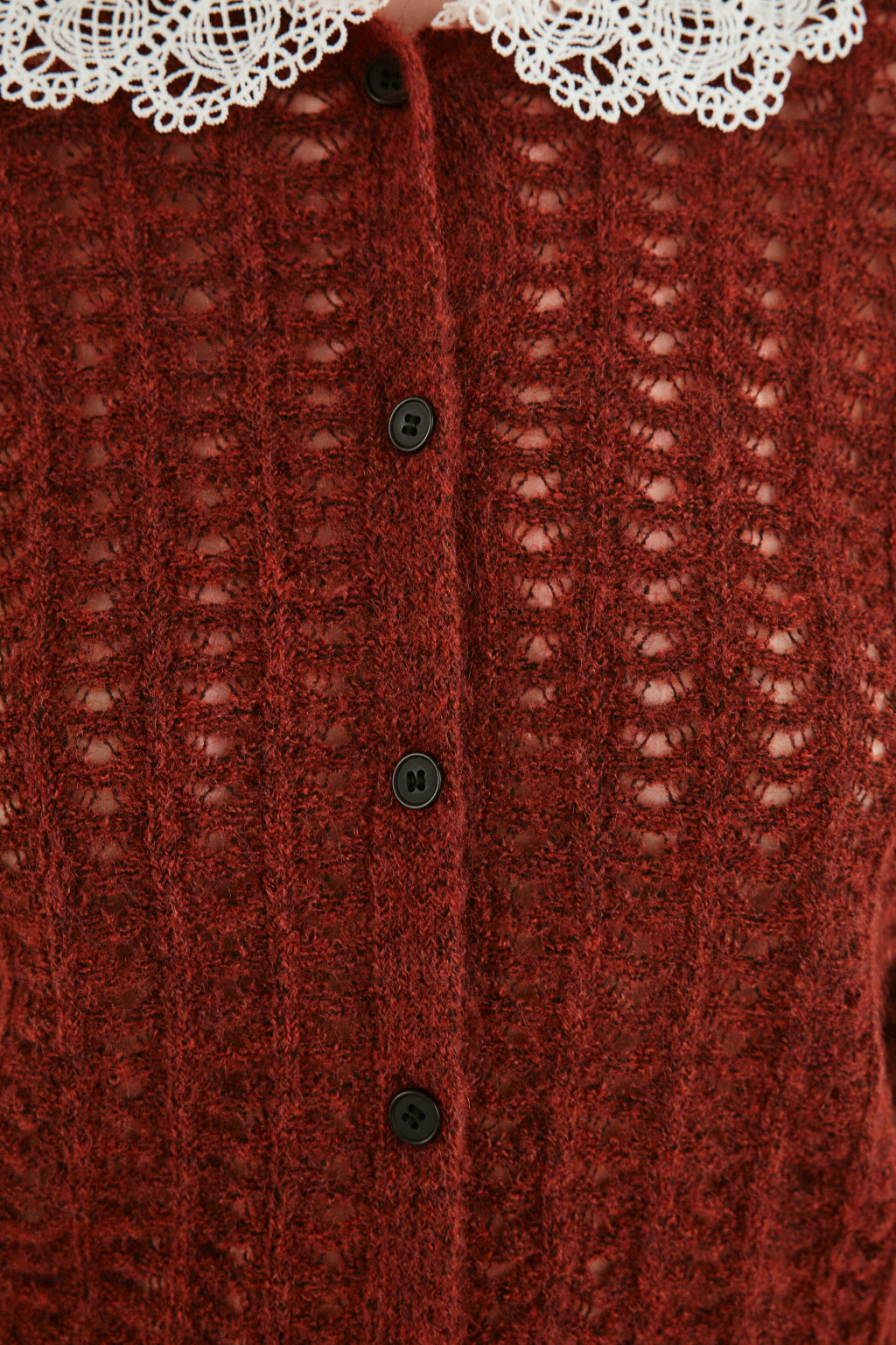 Кардиган с кружевным воротничком - цвет бордовый - 6