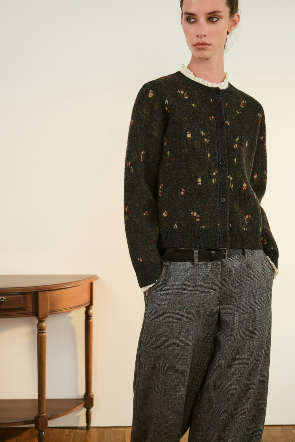 Кардиган на пуговицах с принтом - цвет серый - 1