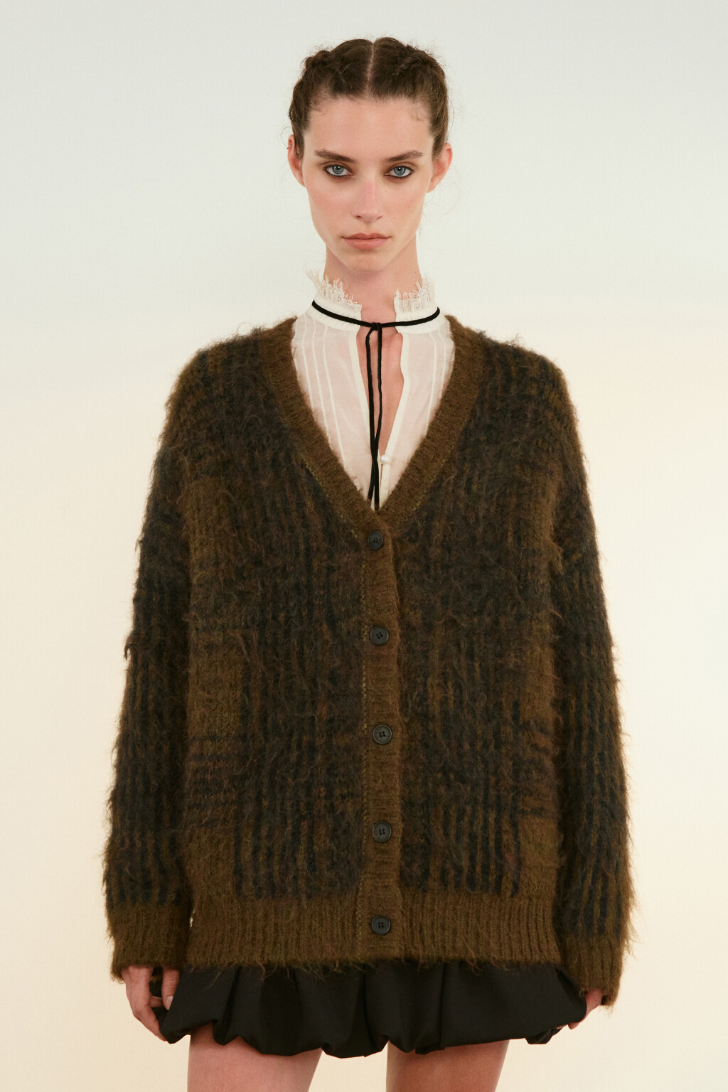 Кардиган удлиненный на пуговицах - цвет коричневый - 2