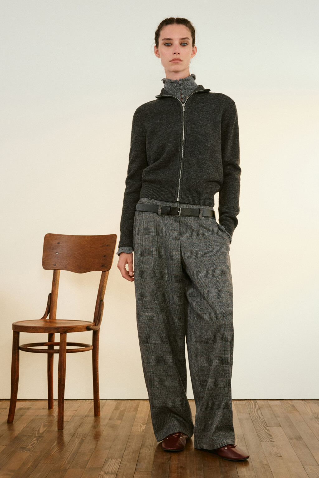 Кардиган на молнии с воротником-стойкой - цвет серый - 4