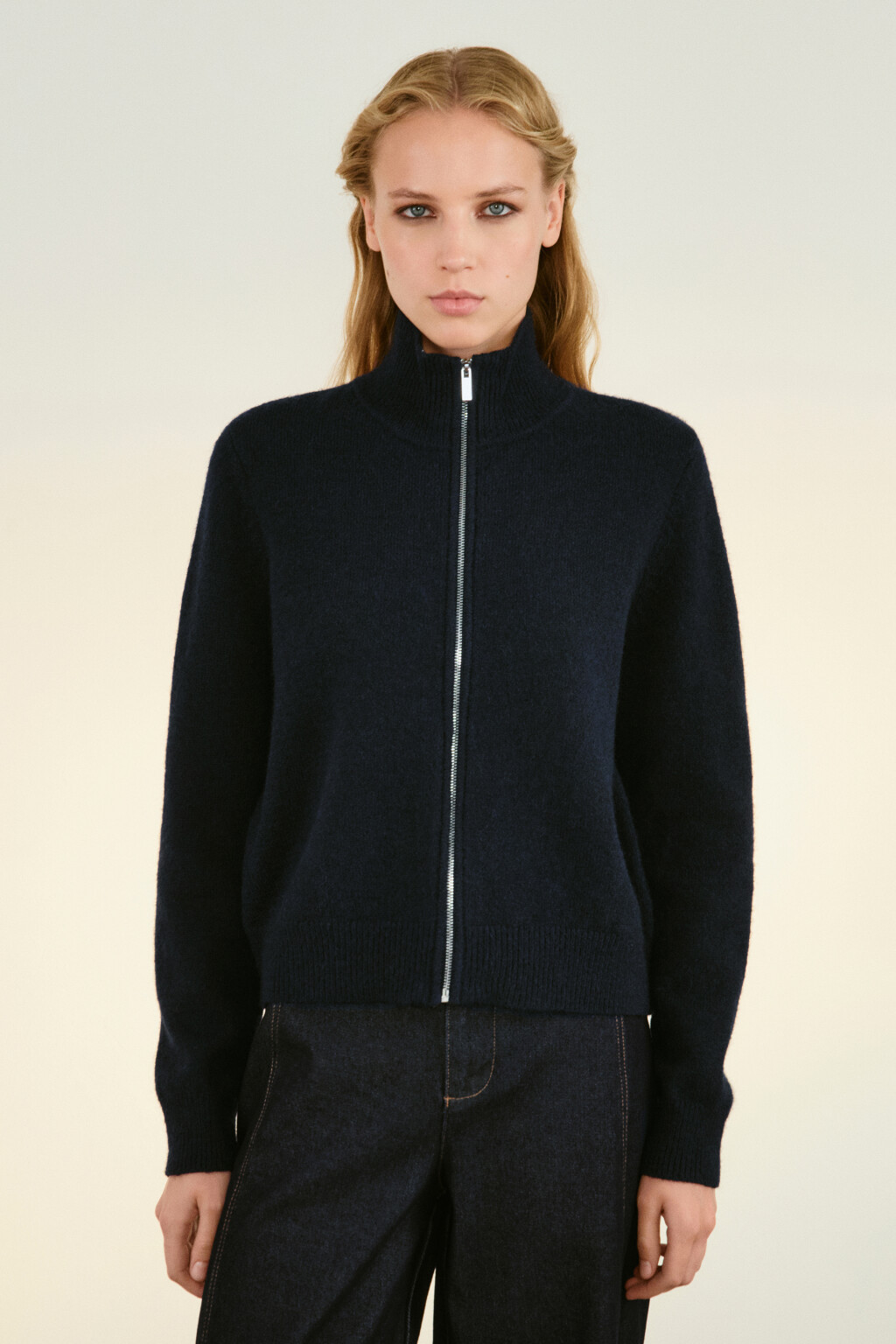 Кардиган на молнии с воротником-стойкой - цвет синий - 2