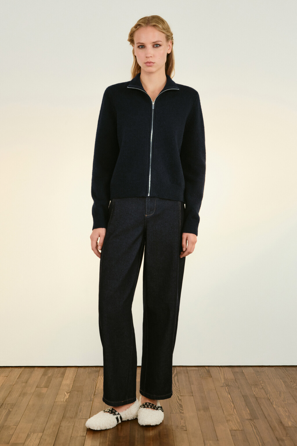 Кардиган на молнии с воротником-стойкой - цвет синий - 4