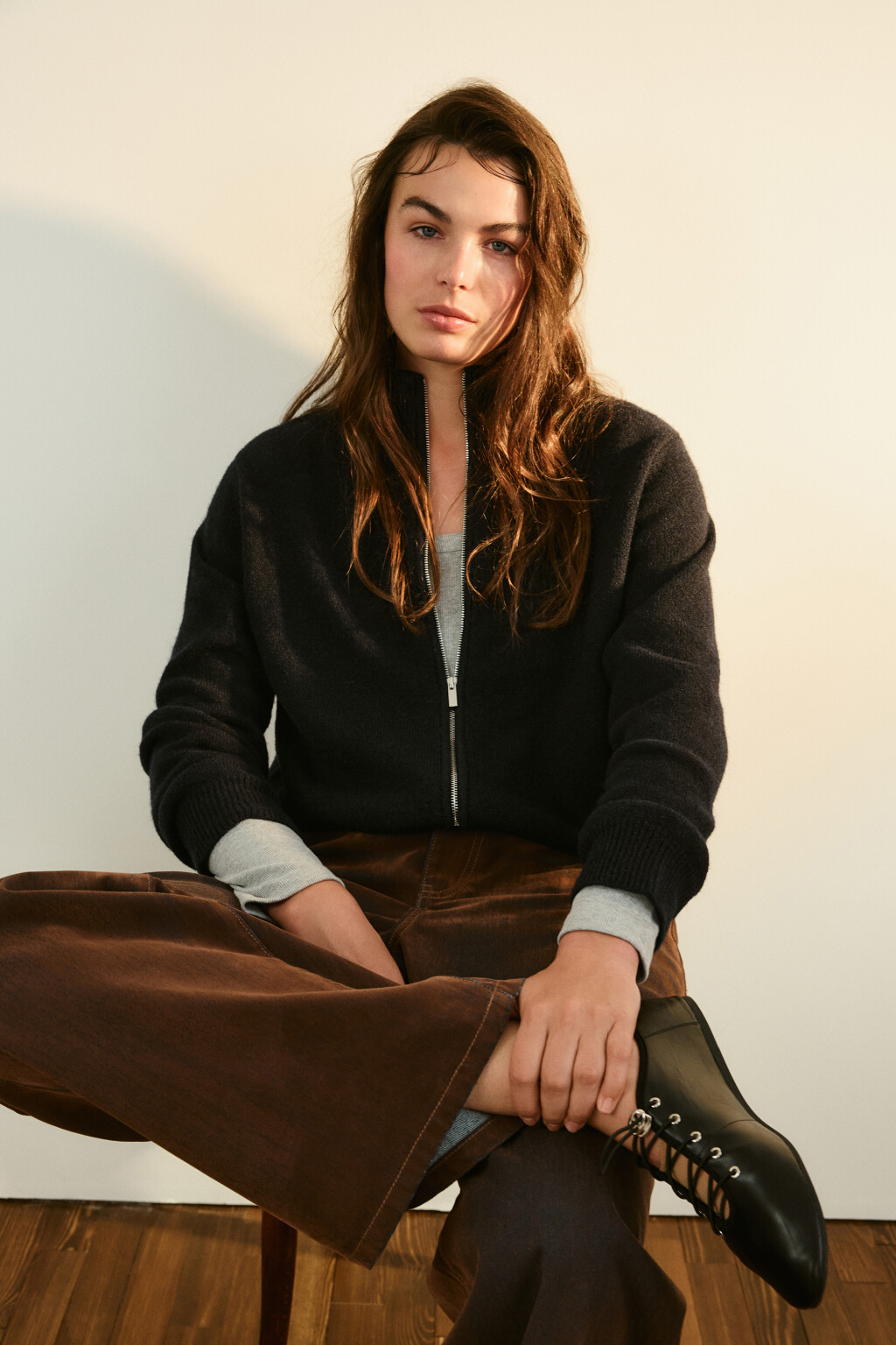 Кардиган на молнии с воротником-стойкой - цвет синий - 1