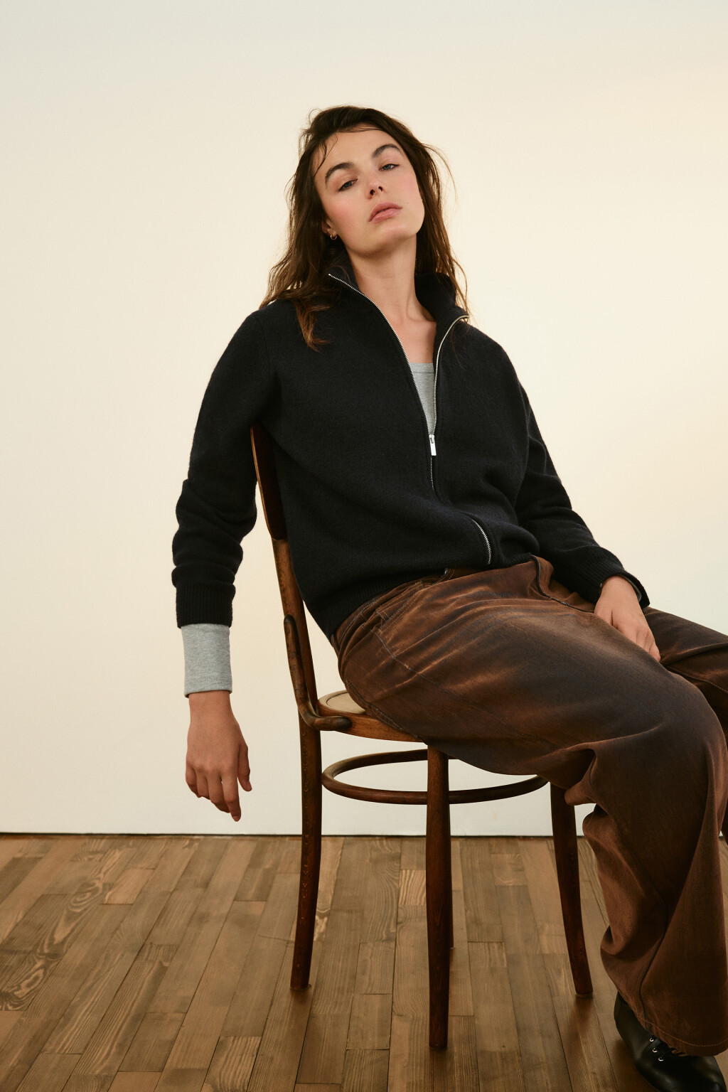 Кардиган на молнии с воротником-стойкой - цвет синий - 2