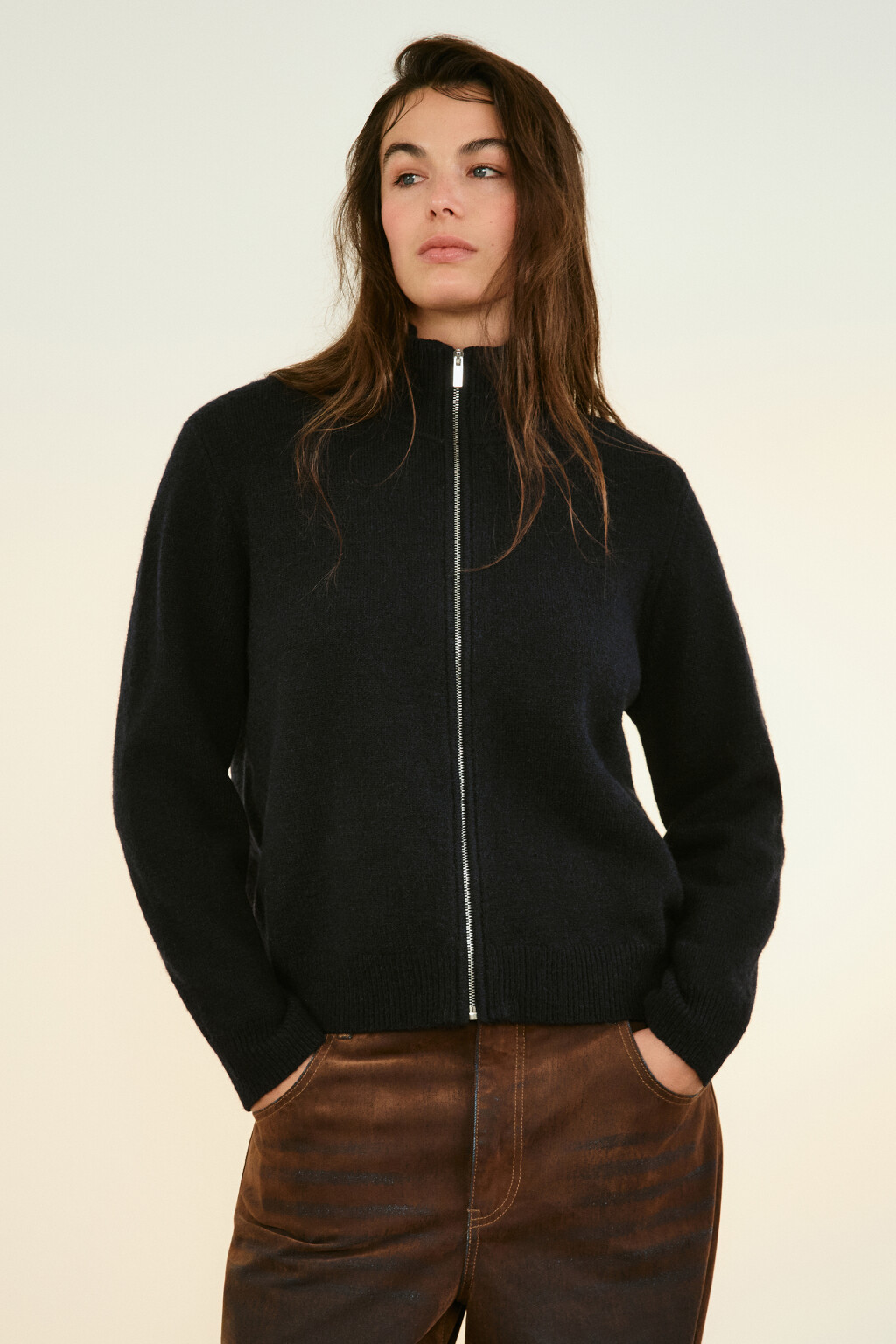 Кардиган на молнии с воротником-стойкой - цвет синий - 3