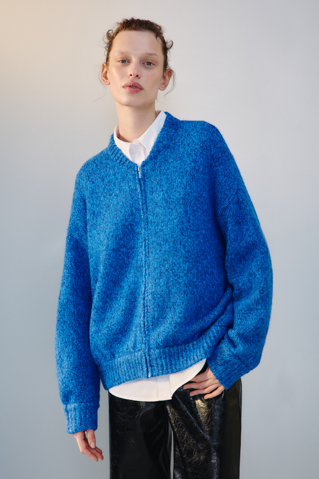 Кардиган-бомбер на молнии - цвет голубой - 3