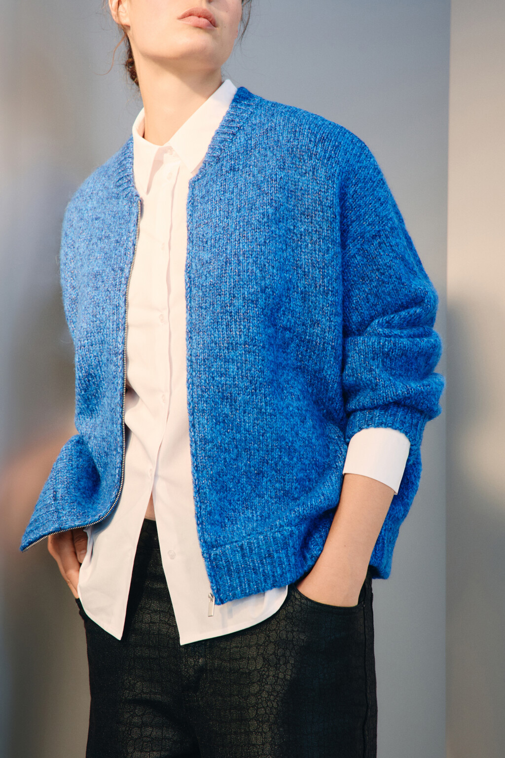 Кардиган-бомбер на молнии - цвет голубой - 2