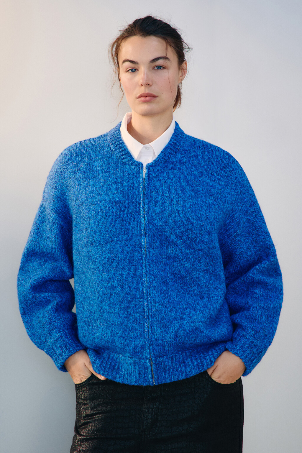 Кардиган-бомбер на молнии - цвет голубой - 3
