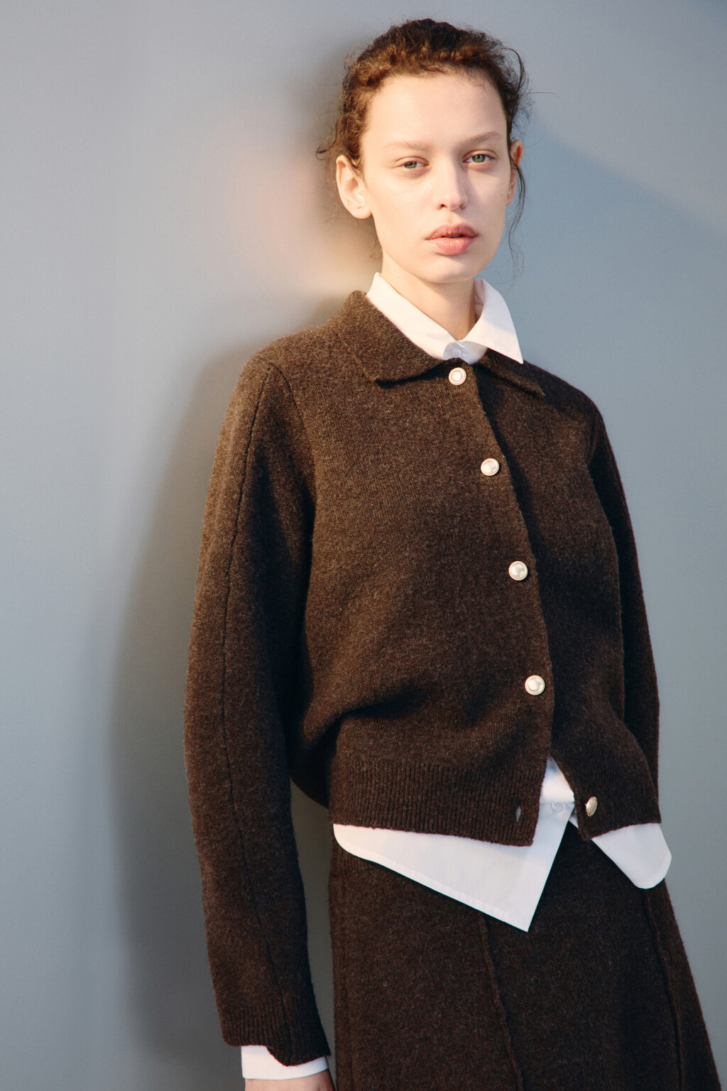 Кардиган с отложным воротником - цвет бежевый - 1