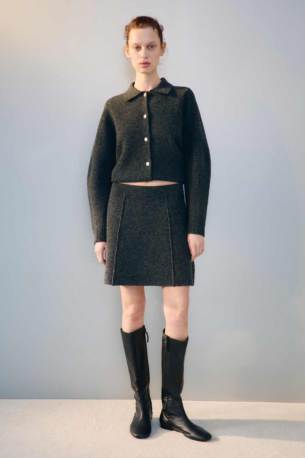 Кардиган с отложным воротником - цвет серый - 4