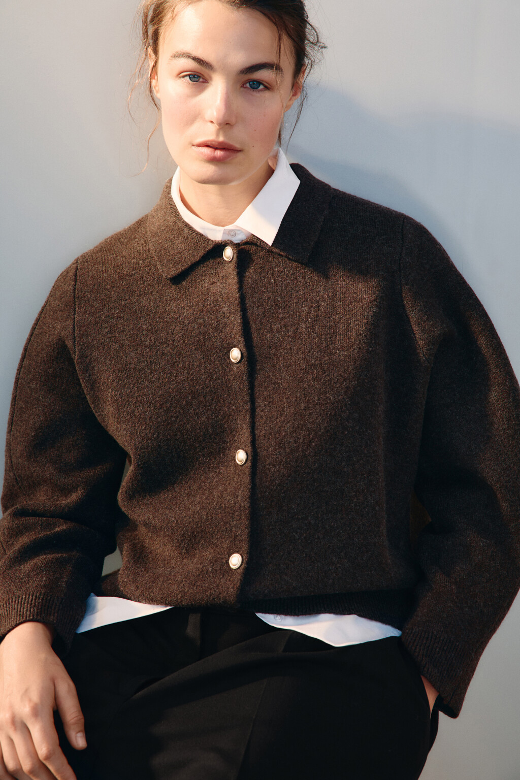 Кардиган с отложным воротником - цвет бежевый - 1