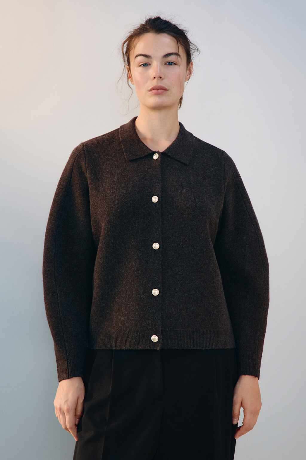 Кардиган с отложным воротником - цвет бежевый - 3