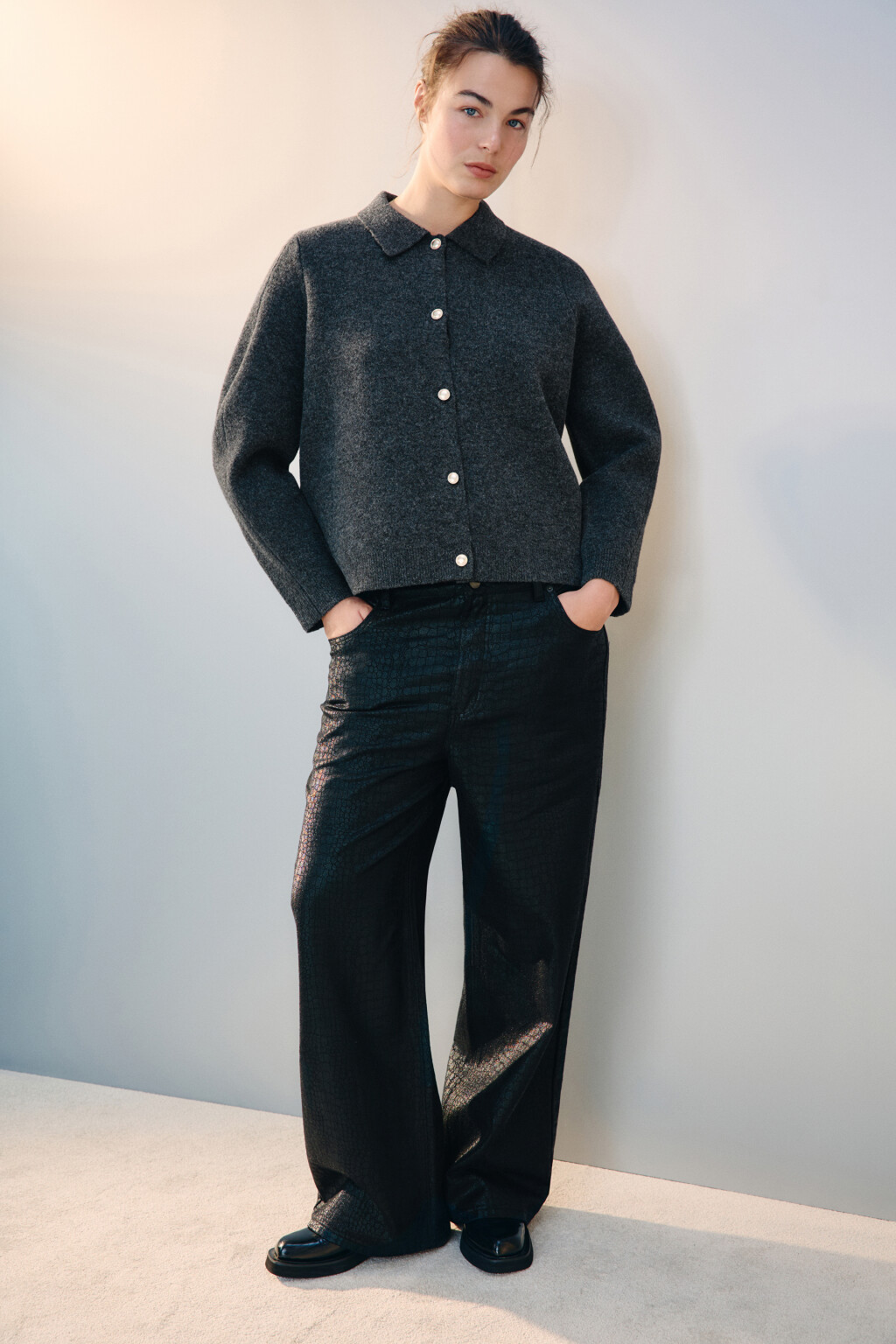 Кардиган с отложным воротником - цвет серый - 2