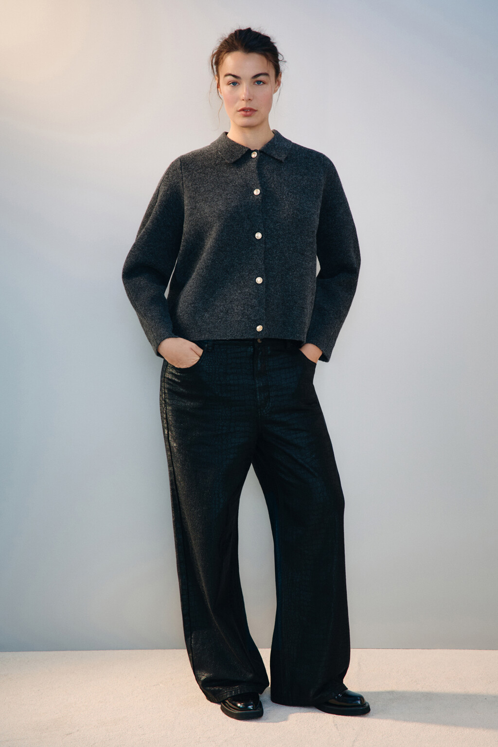 Кардиган с отложным воротником - цвет серый - 5