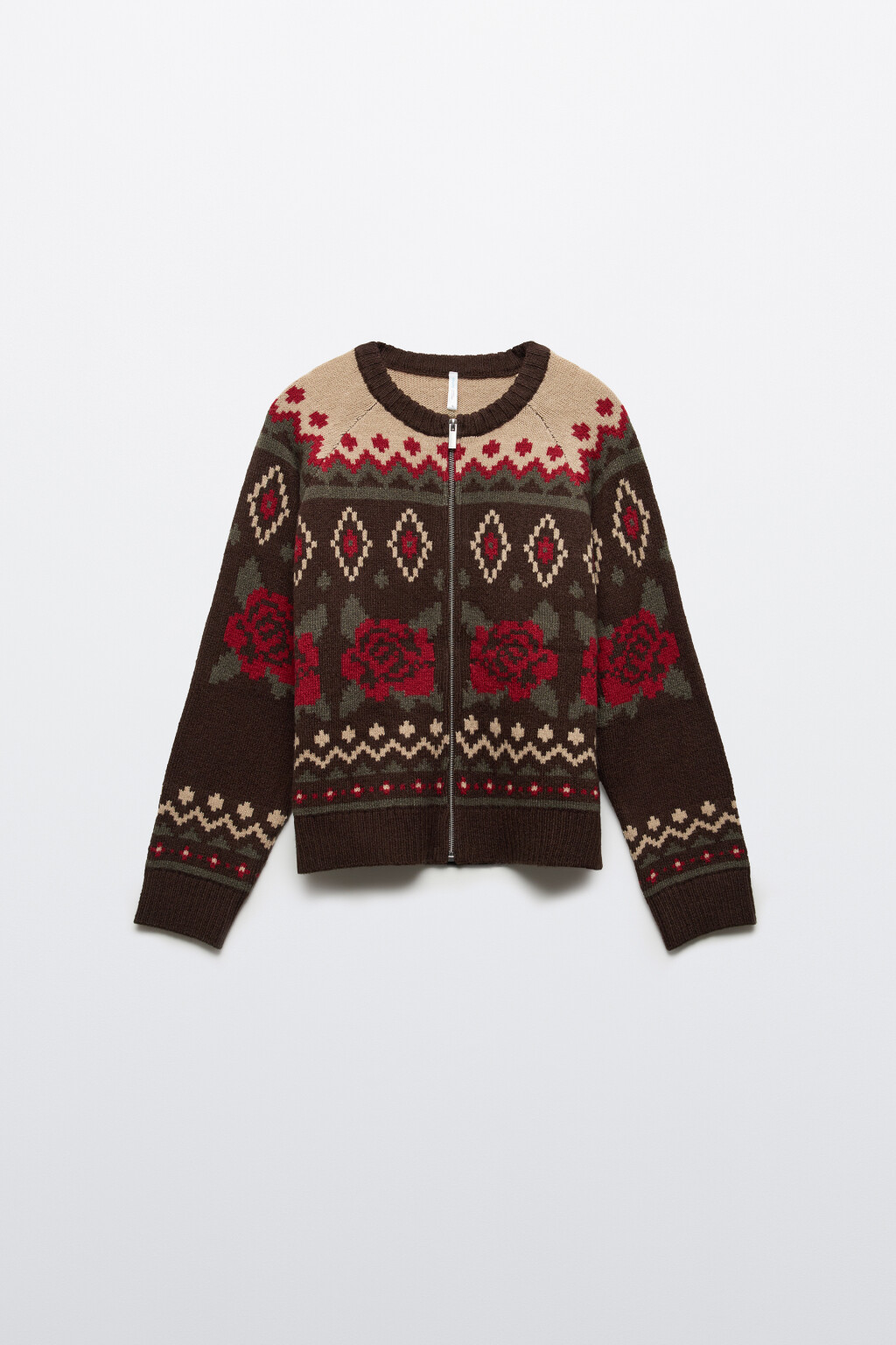 Кардиган на молнии вязаный с узором - цвет белый - 8