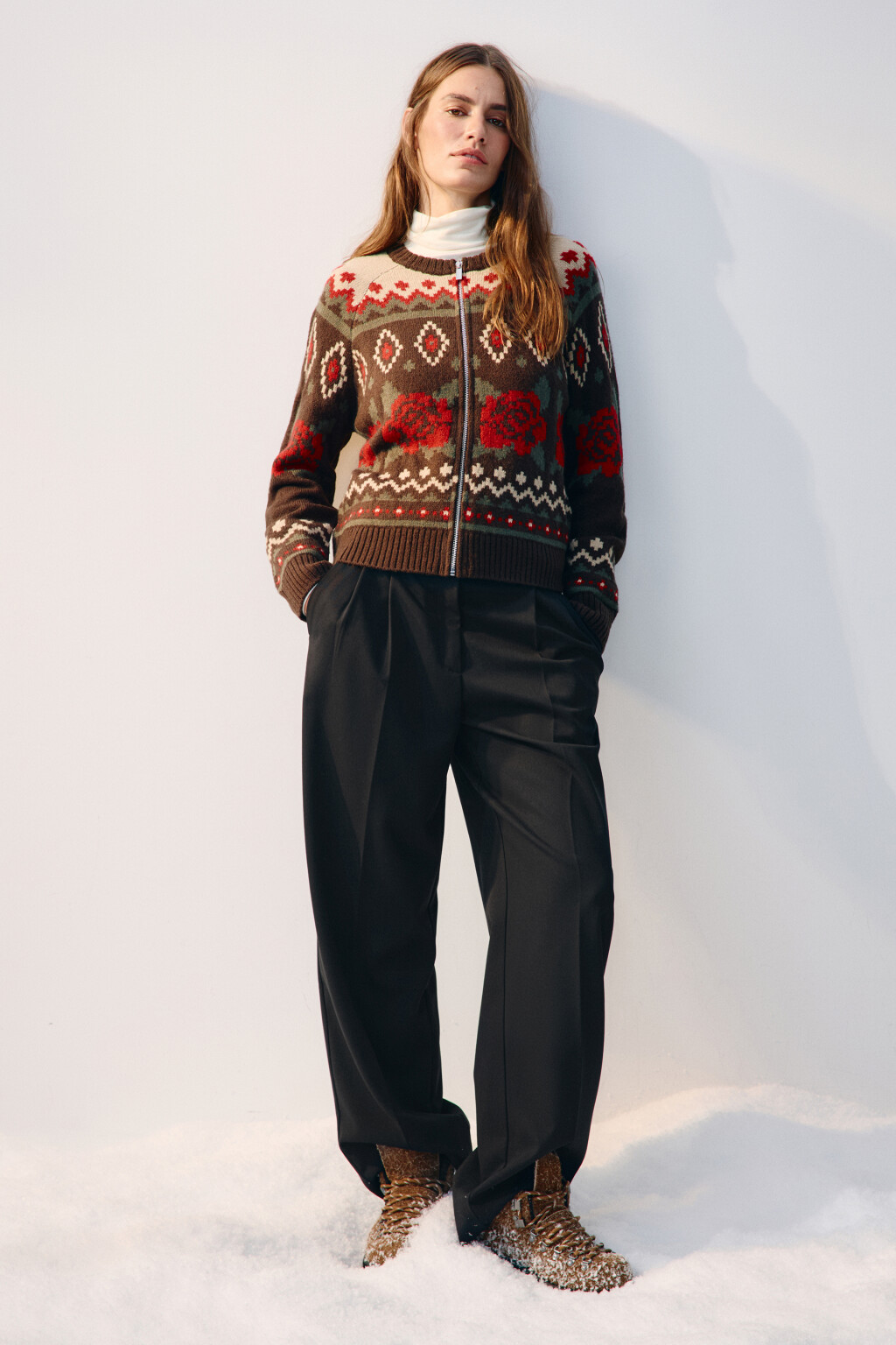 Кардиган на молнии вязаный с узором - цвет белый - 5