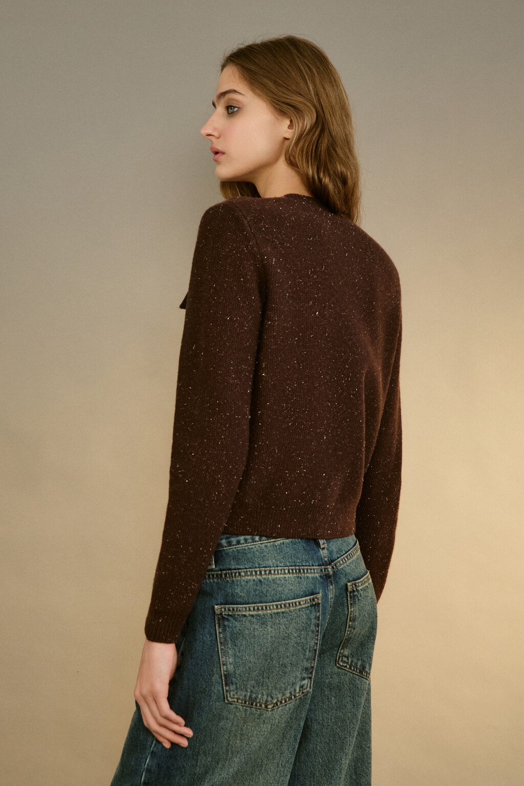 Кардиган-жакет с люрексом - цвет коричневый - 3