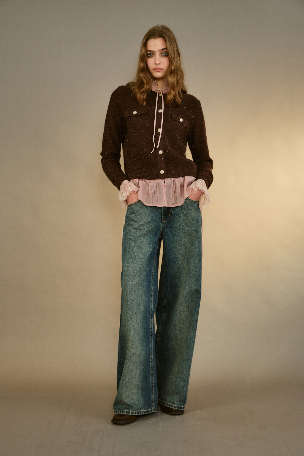 Кардиган-жакет с люрексом - цвет коричневый - 4