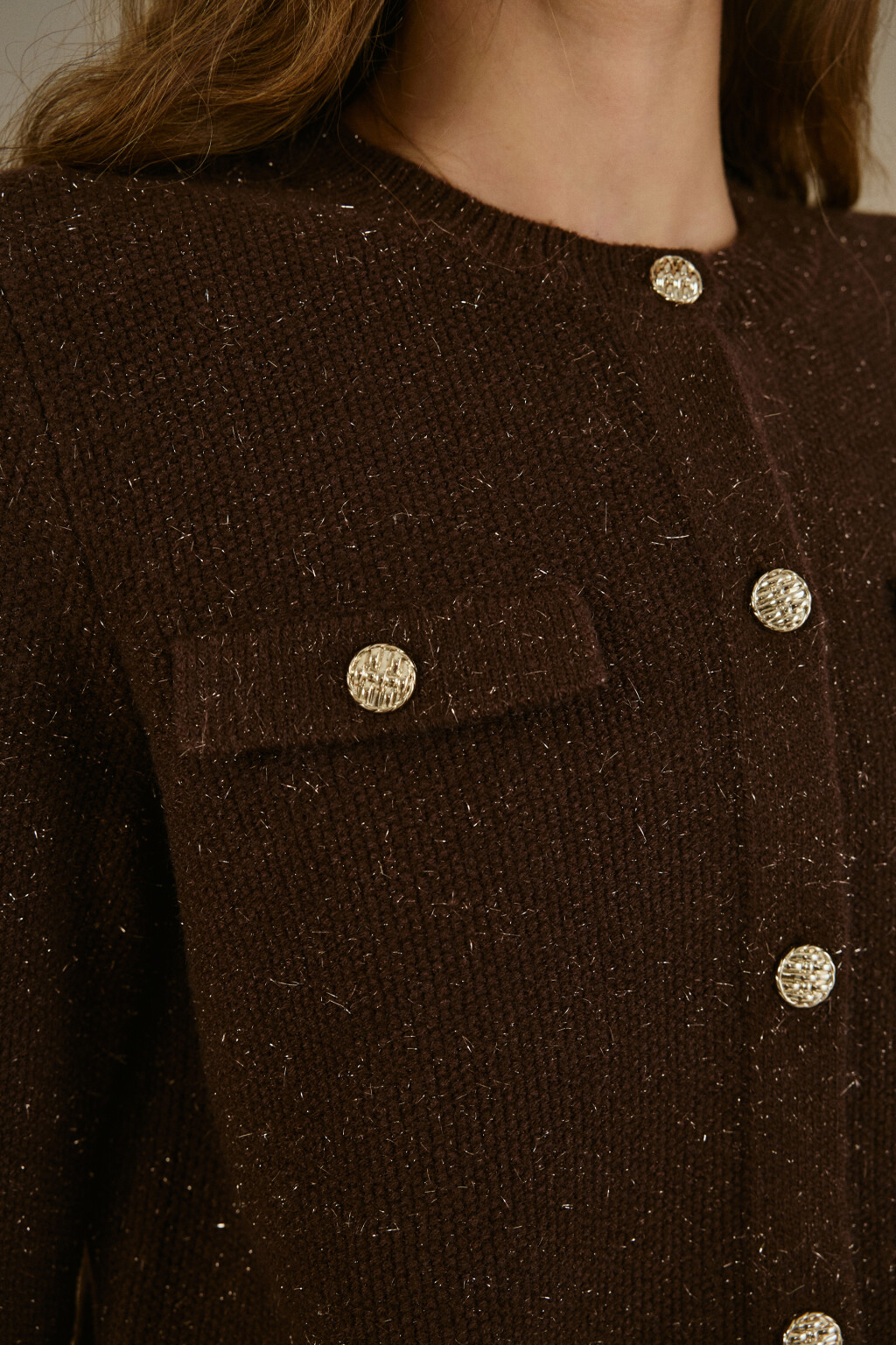 Кардиган-жакет с люрексом - цвет коричневый - 5