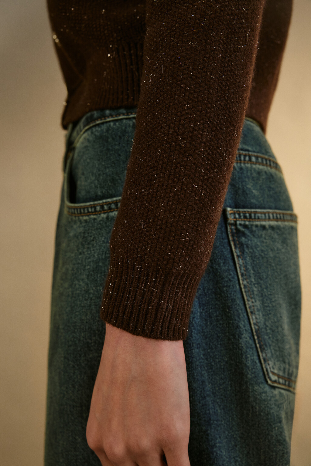 Кардиган-жакет с люрексом - цвет коричневый - 6