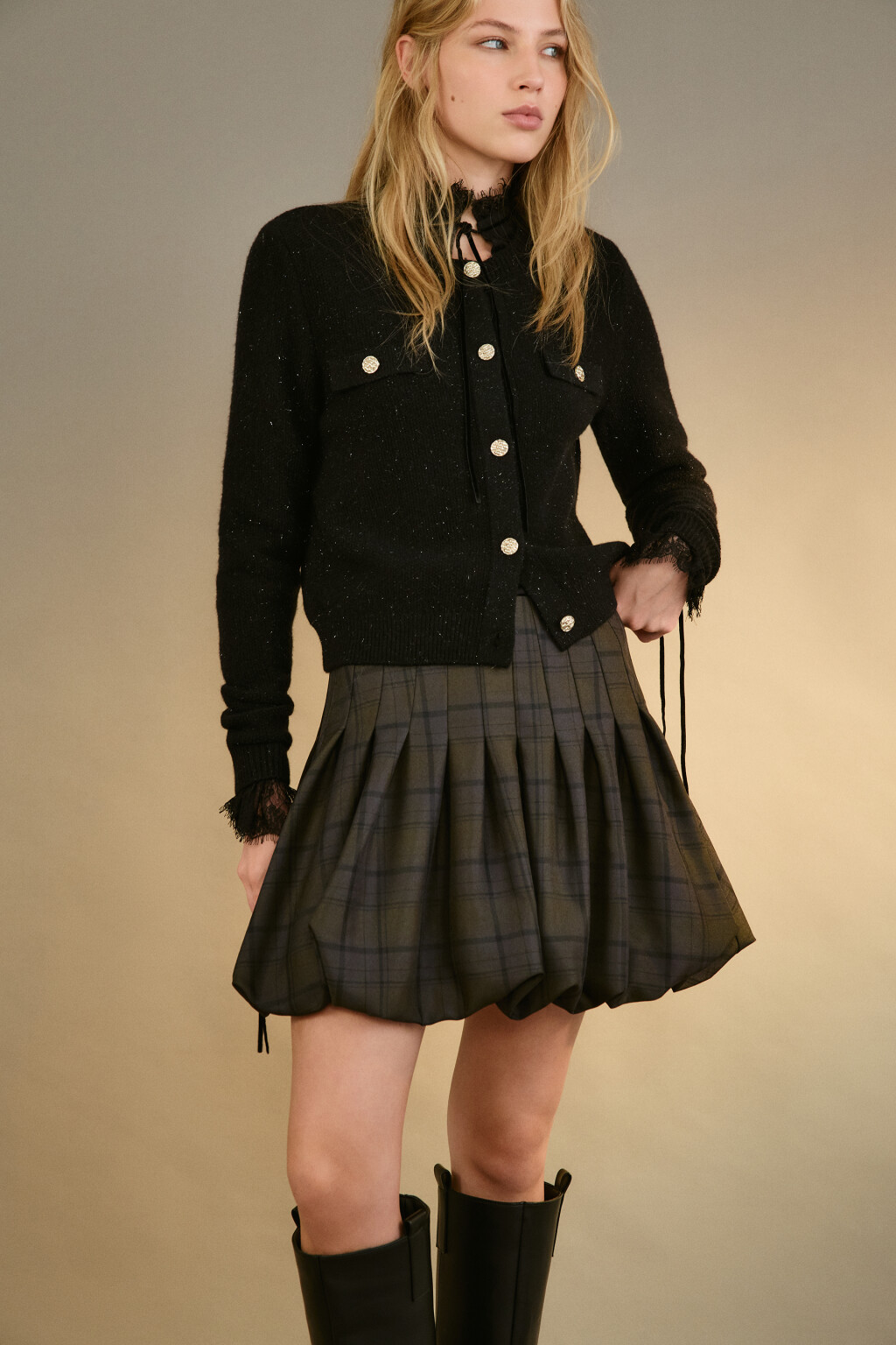 Кардиган-жакет с люрексом - цвет черный - 1