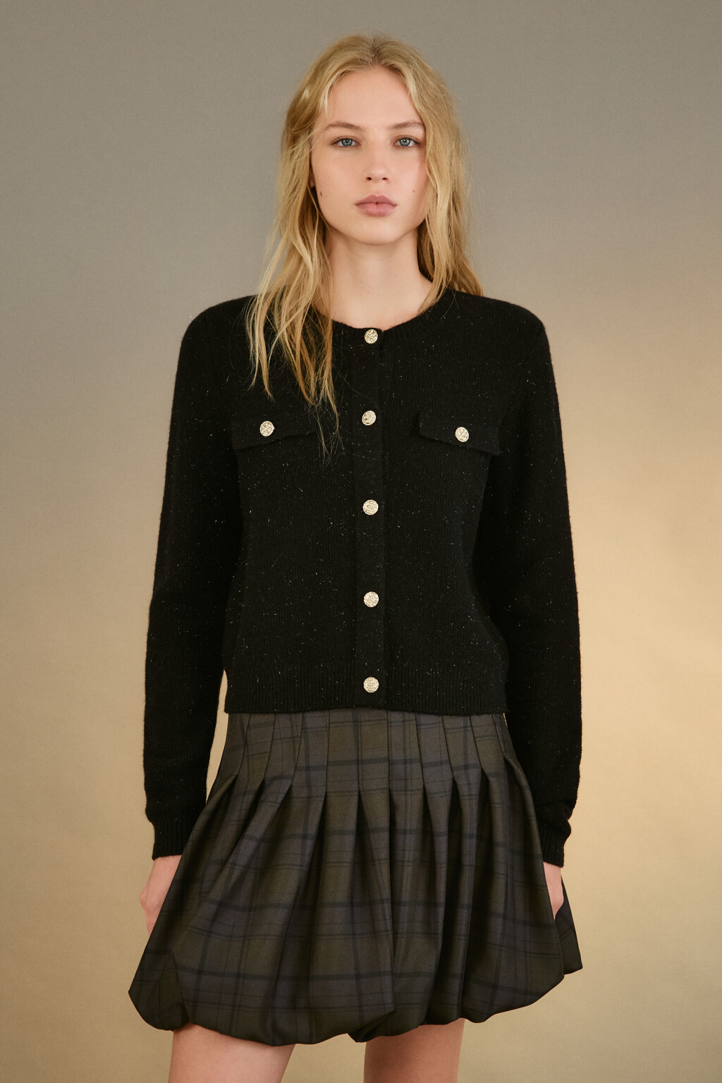 Кардиган-жакет с люрексом - цвет черный - 2