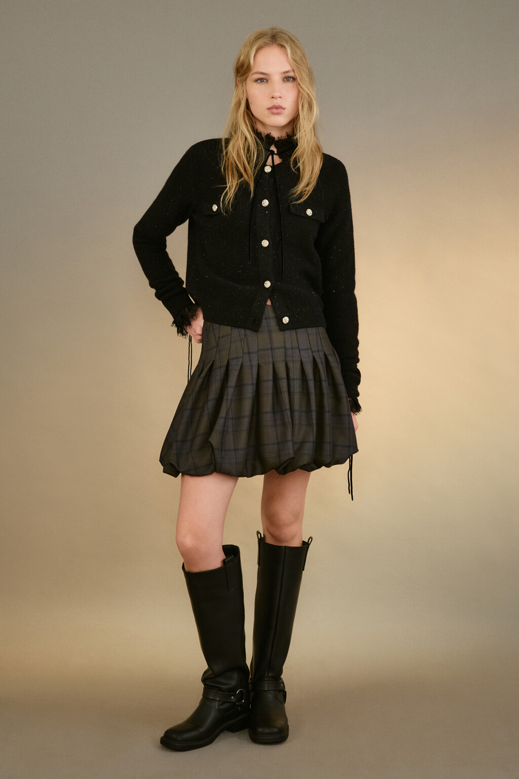 Кардиган-жакет с люрексом - цвет черный - 4