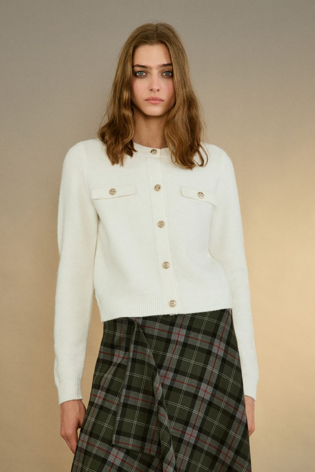 Кардиган-жакет с люрексом - цвет молочный - 2