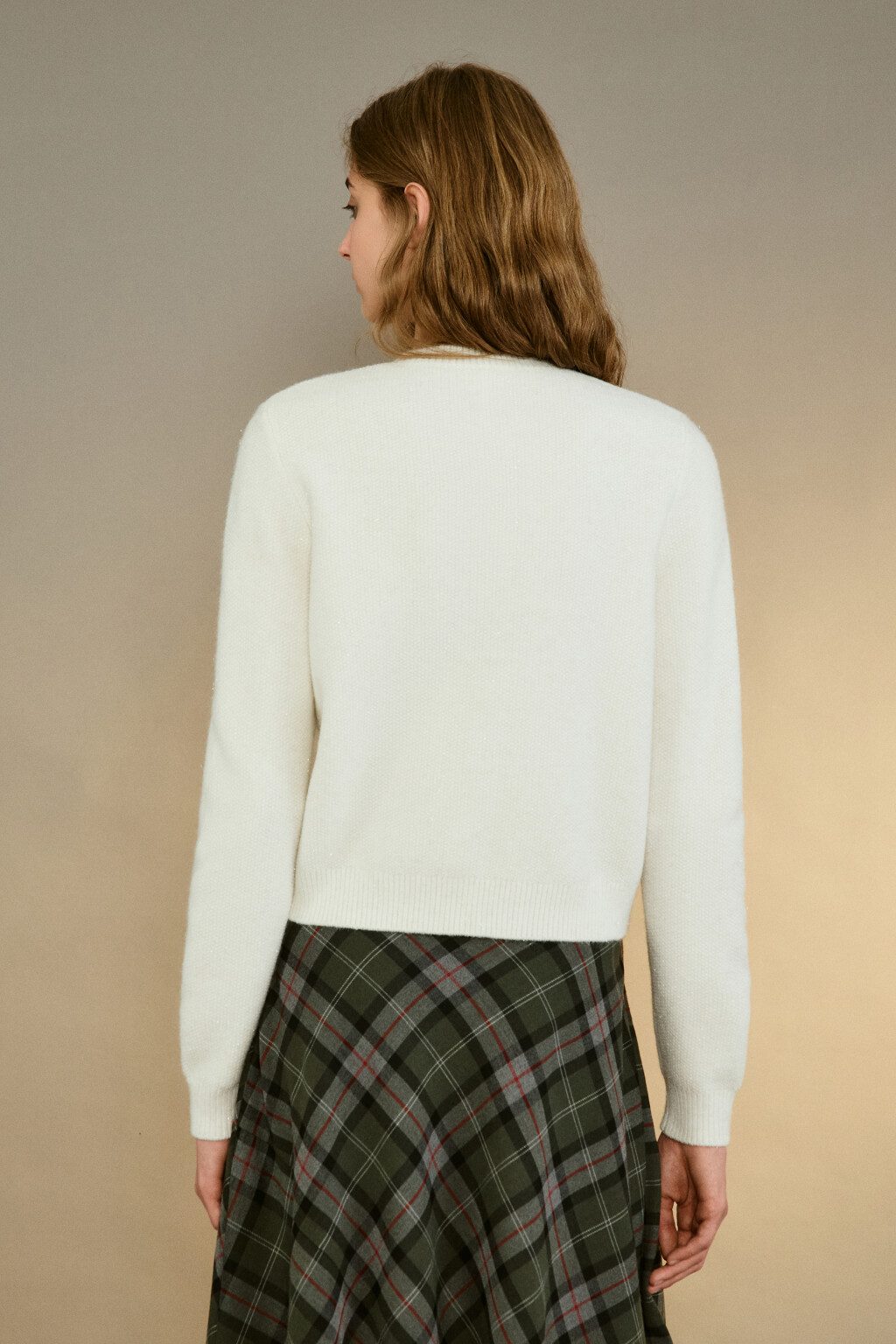 Кардиган-жакет с люрексом - цвет молочный - 3