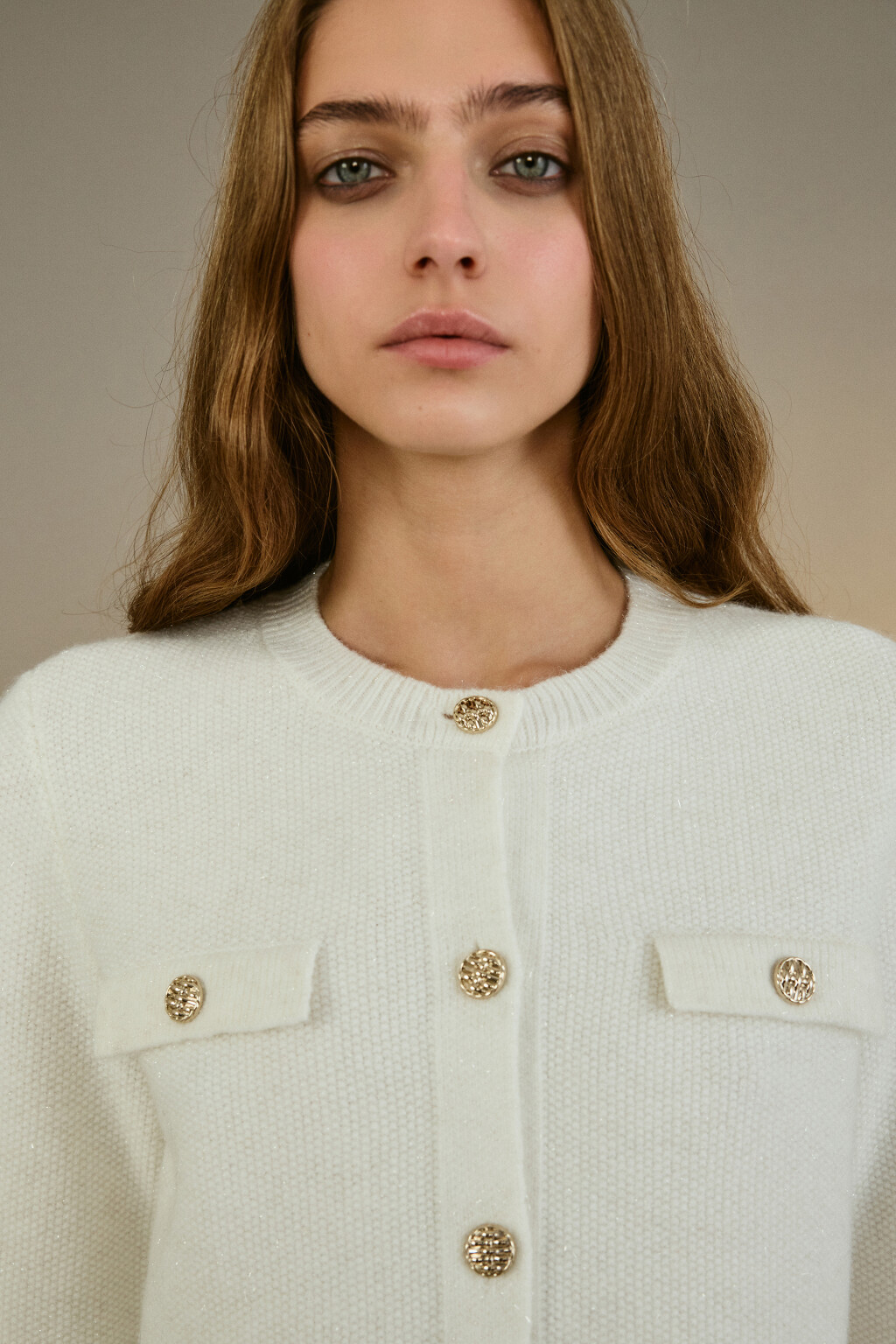 Кардиган-жакет с люрексом - цвет молочный - 5